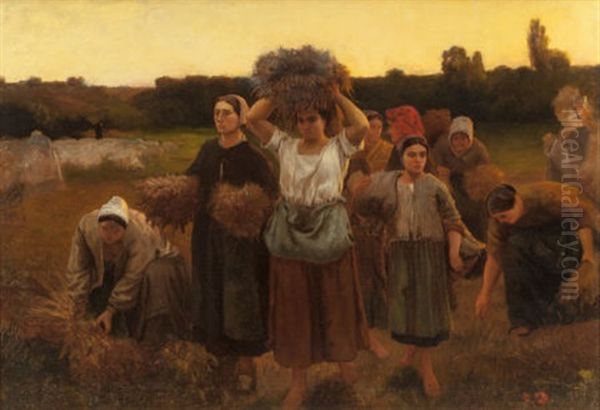 Breton Women At Close Of Day Oil Painting by Frank C. Penfold