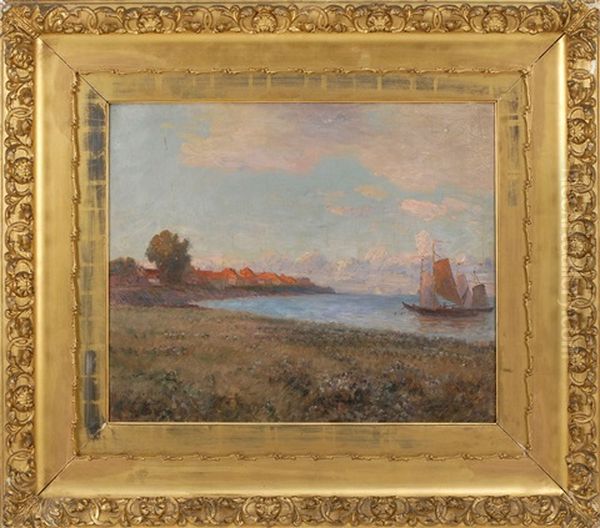 Luminous Seascape With Moored Boats Oil Painting by Frank C. Penfold