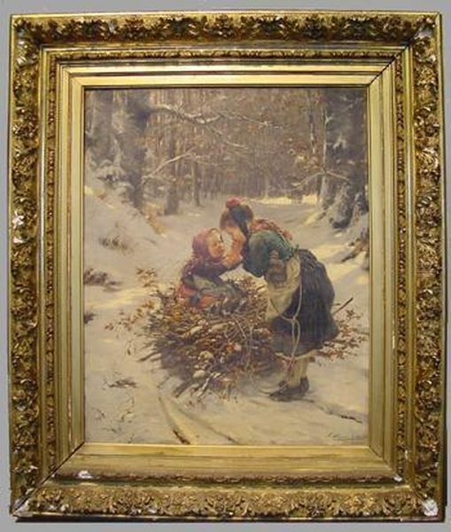 A Cold Day In January Oil Painting by Ludwig Blume-Siebert