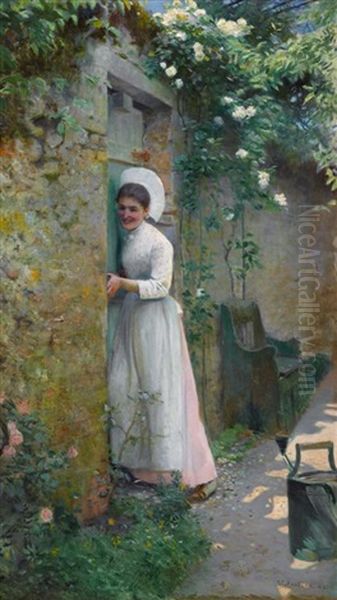 By The Garden Door Oil Painting by Frank C. Penfold