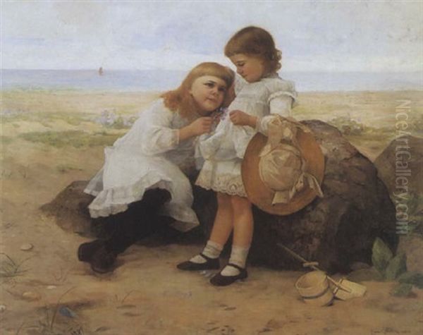 Little Girls At The Seashore, Pont-aven Oil Painting by Frank C. Penfold