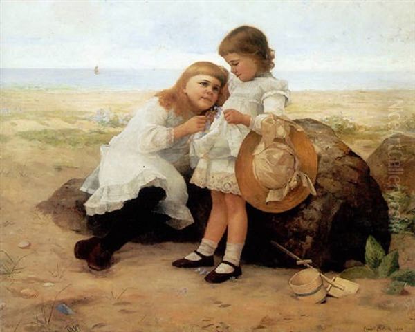 Little Girls At The Seashore, Pont-aven Oil Painting by Frank C. Penfold