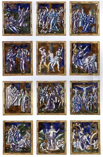 Passion Of The Christ (set Of 12; Workshop Of Leonard Nardon Penicaud) Oil Painting by Leonard Nardon Penicaud