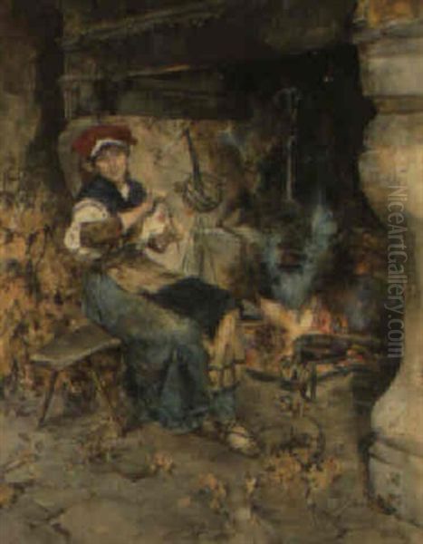 By The Hearth Oil Painting by Domenico Pennachini