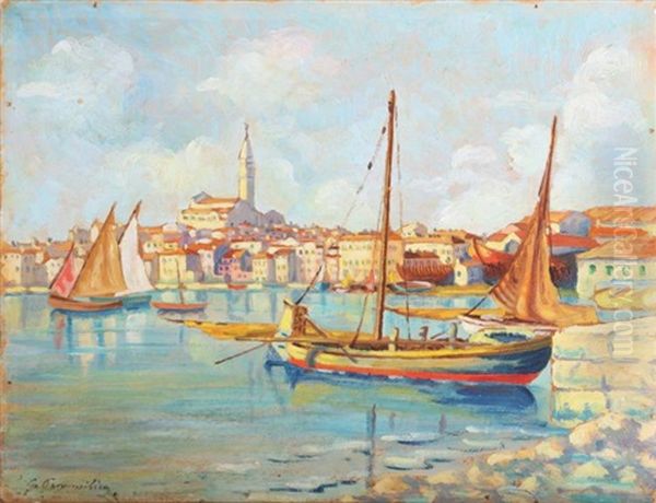 Harbour And Boats Oil Painting by Giuseppe Pennasilico