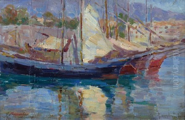 Barche In Porto Oil Painting by Giuseppe Pennasilico