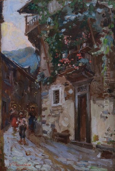 Scorcio Di Borgo Montano Oil Painting by Giuseppe Pennasilico