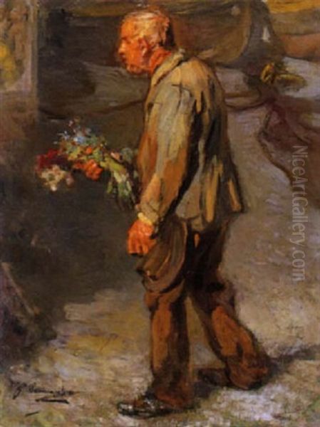 Uomo Con Mazzo Di Fiori Oil Painting by Giuseppe Pennasilico