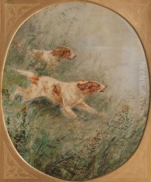 A Pair Of Portraits Of Gundogs Oil Painting by Olivier de Penne