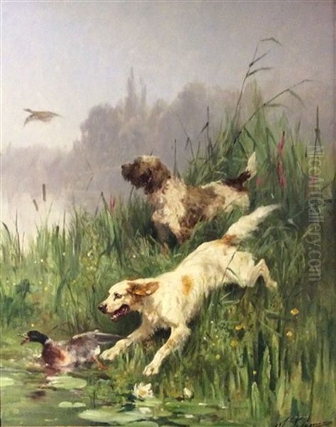 Chien Levant Les Canards Oil Painting by Olivier de Penne