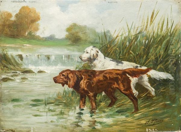 Deux Chiens De Chasse Au Bord De L'eau Oil Painting by Olivier de Penne