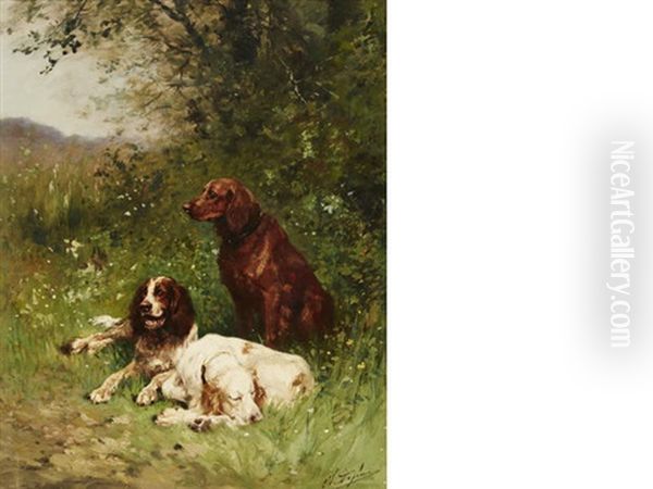 Gun Dogs At Rest (pair) Oil Painting by Olivier de Penne