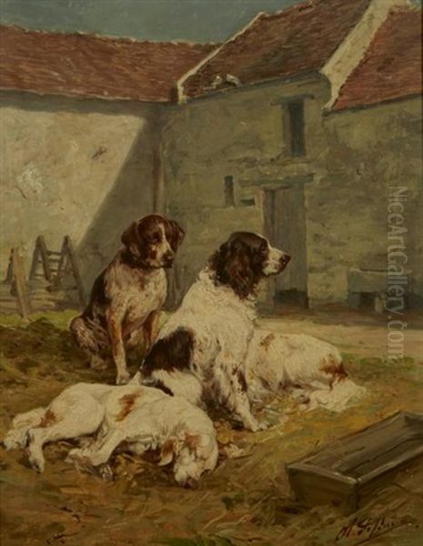 Chiens Au Repos Dans La Cour De Ferme Oil Painting by Olivier de Penne