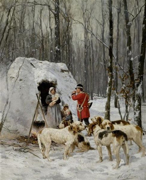 Jager Und Familie In Einem Winterlichen Wald Oil Painting by Olivier de Penne