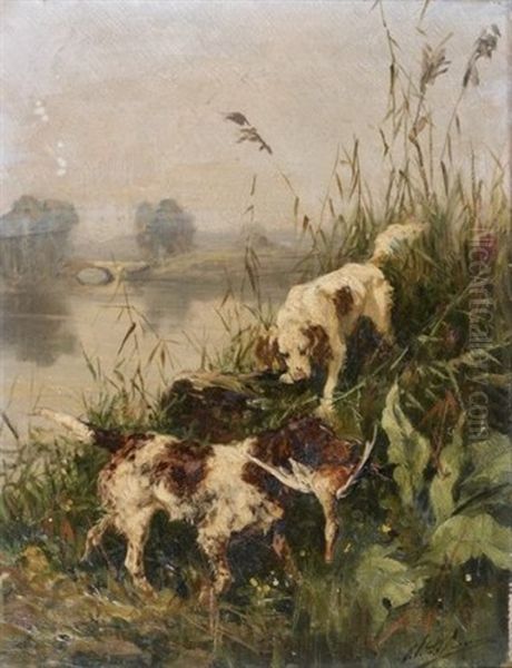 Deux Chiens De Chasse Au Marais Oil Painting by Olivier de Penne