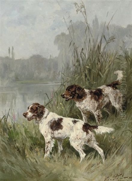 Two English Springer Spaniels On The Watch Oil Painting by Olivier de Penne