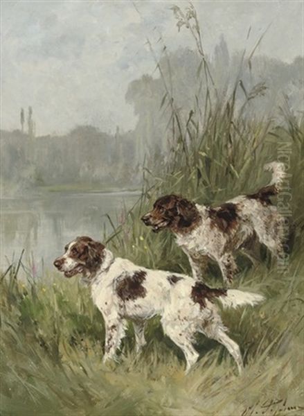 Two English Springer Spaniels On The Watch Oil Painting by Olivier de Penne