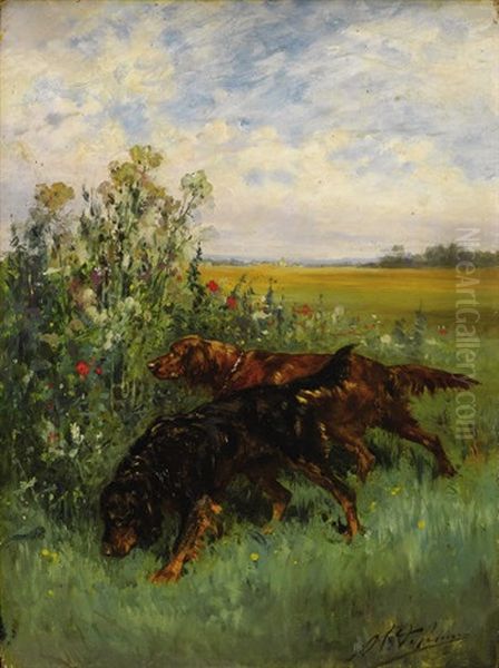 Pointers In The Field Oil Painting by Olivier de Penne