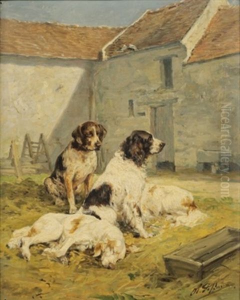 Chiens Dans Une Cour De Ferme Oil Painting by Olivier de Penne