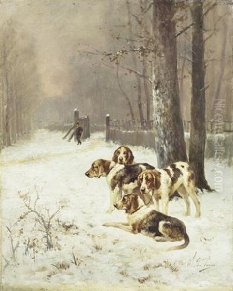 Chiens Dans La Foret De Fontainebleau Oil Painting by Olivier de Penne