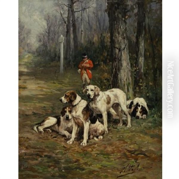 Hunting Dogs At Rest Oil Painting by Olivier de Penne