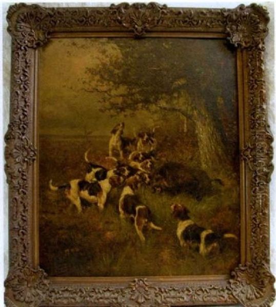 Hunting Dogs Cornering A Wild Boar Oil Painting by Olivier de Penne