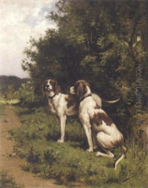 Two Hunting Dogs Oil Painting by Olivier de Penne