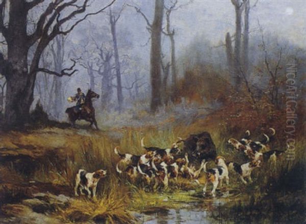 Chiens De Chasse A Courre Attaquant Un Sanglier Oil Painting by Olivier de Penne