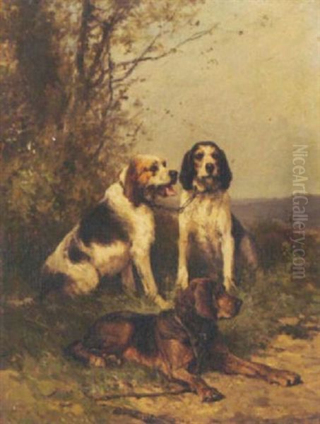 Trois Chiens De Chasse Au Repos Oil Painting by Olivier de Penne