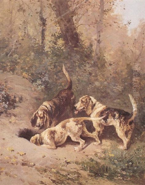 Trois Chiens Au Terrier Oil Painting by Olivier de Penne