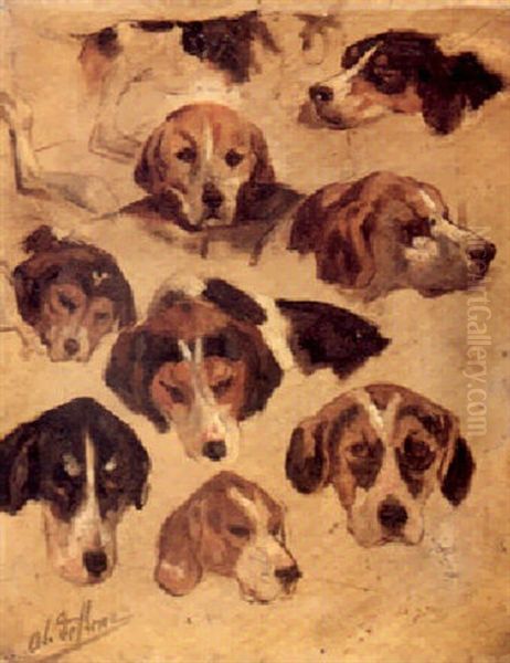 Studies Of Hounds Oil Painting by Olivier de Penne