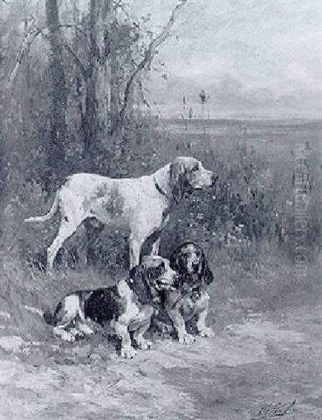 Un Setter Et Deux Bassets Oil Painting by Olivier de Penne