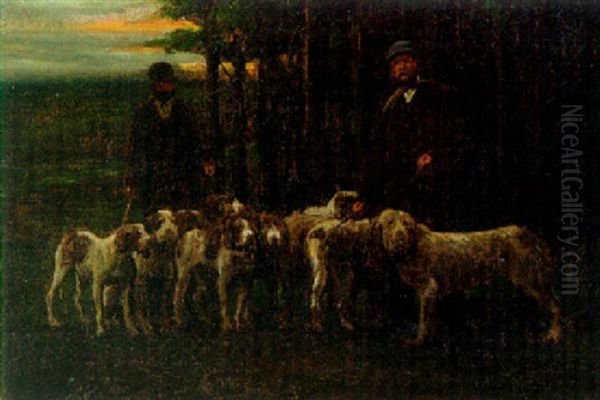 Huntsmen With A Pack Of Hounds Oil Painting by Olivier de Penne