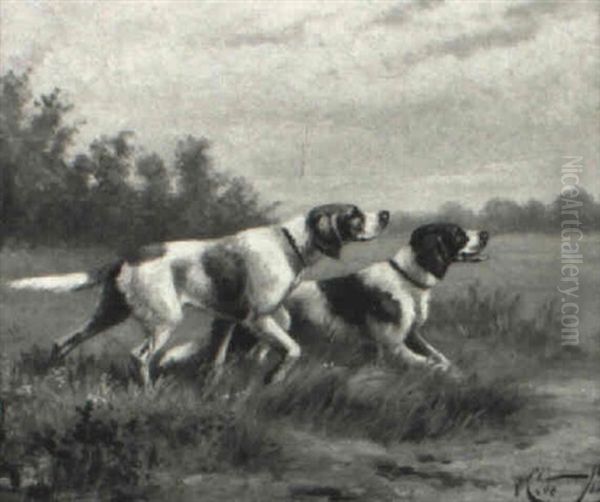 Brace Of Setters Oil Painting by Olivier de Penne