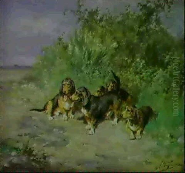 Bassets Pres D'une Ferme Oil Painting by Olivier de Penne