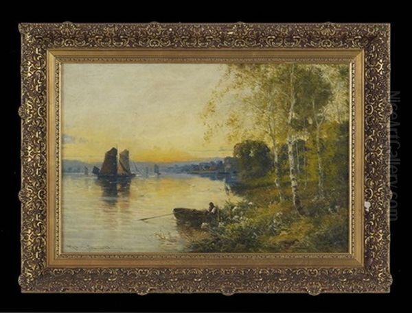 Quiet Dusk On The River Oil Painting by Harry Pennell