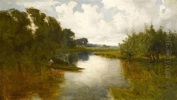 A Thames Backwater Oil Painting by Harry Pennell