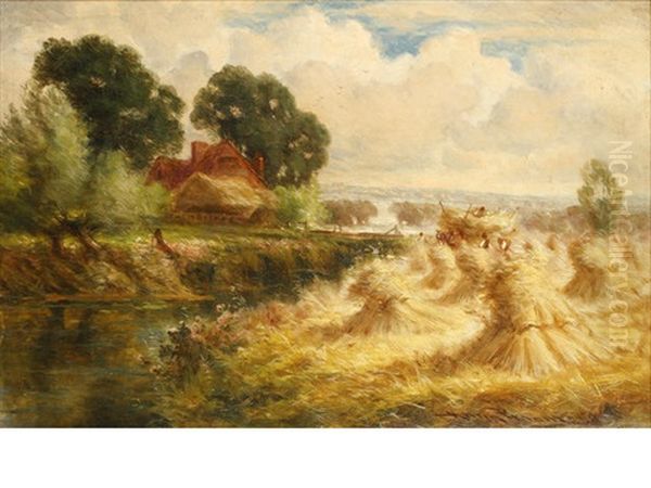 Harvesting Scene By A River Oil Painting by Harry Pennell