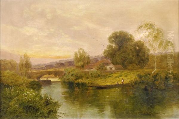 Englische Fluslandschaft Mit Fischervolk Oil Painting by Harry Pennell