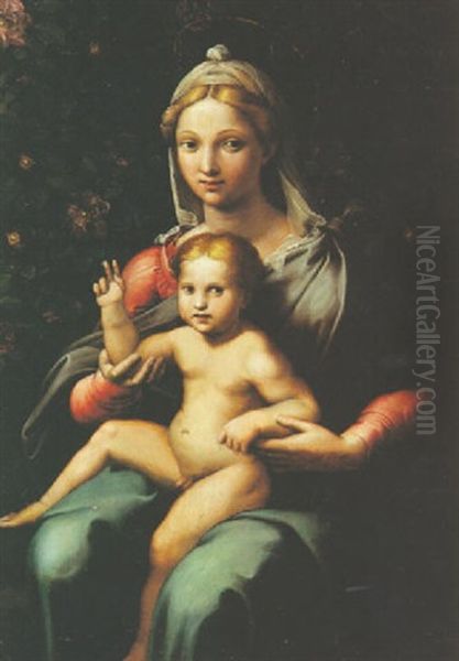 La Vierge A L'enfant Sur Fond Feuillage Oil Painting by Giovanni Francesco Penni