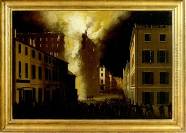 Conflagration Of The Exchange Coffee House Oil Painting by John Ritto Penniman