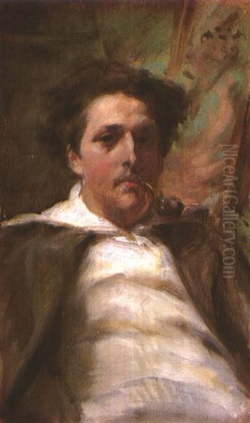 Portrait Of A Young Man Smoking A Pipe Oil Painting by Harper Pennington