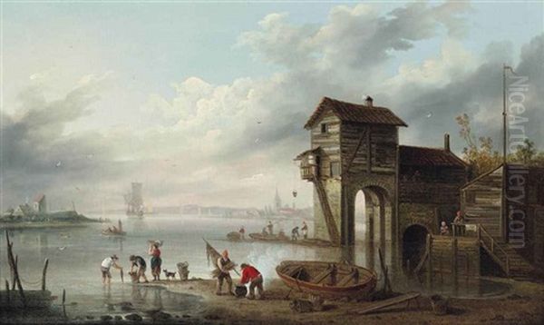 A View Of The Sluice House At Liverpool Oil Painting by John Pennington