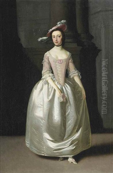 Portrait Of Anne Calter In A White Satin Dress Oil Painting by Edward Penny