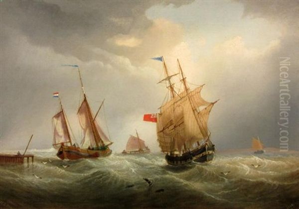 Sailing Ship In A Storm Offshore Oil Painting by William Daniel Penny