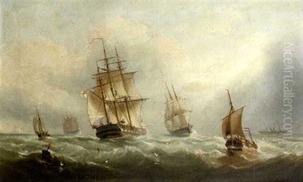 Warships Passing In The Channel Oil Painting by William Daniel Penny