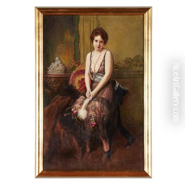 Seated Lady With A Fan Oil Painting by Albert Joseph Penot