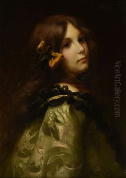 Jeune Fille Au Noeud Orange Oil Painting by Albert Joseph Penot