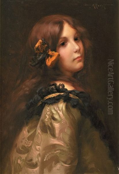 Portrait De Petite Fille Oil Painting by Albert Joseph Penot