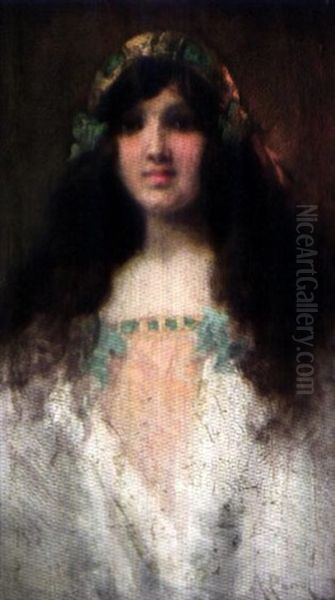 Portrait De Jeune Femme A La Coiffe Oil Painting by Albert Joseph Penot